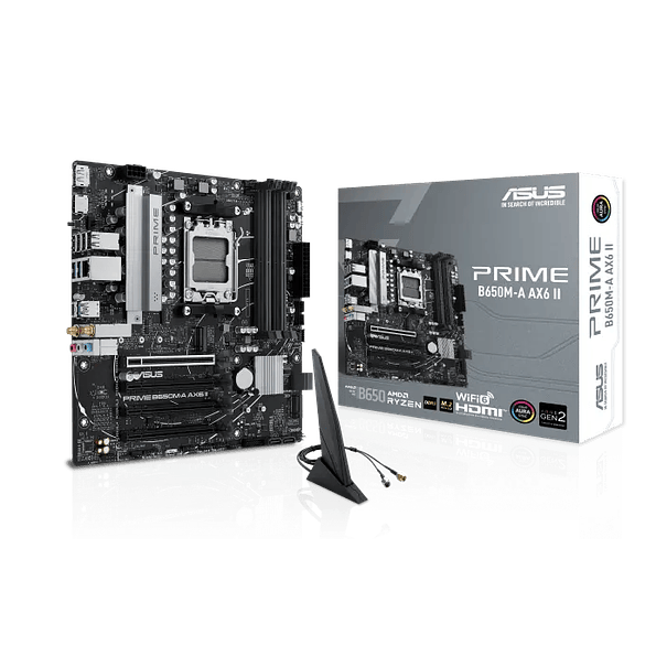 Placa Madre ASUS PRIME B650M-A AX6 II — AM5, DDR5 hasta 192 GB, M.2 PCIe 5.0, Wi-Fi 6, Micro ATX 1