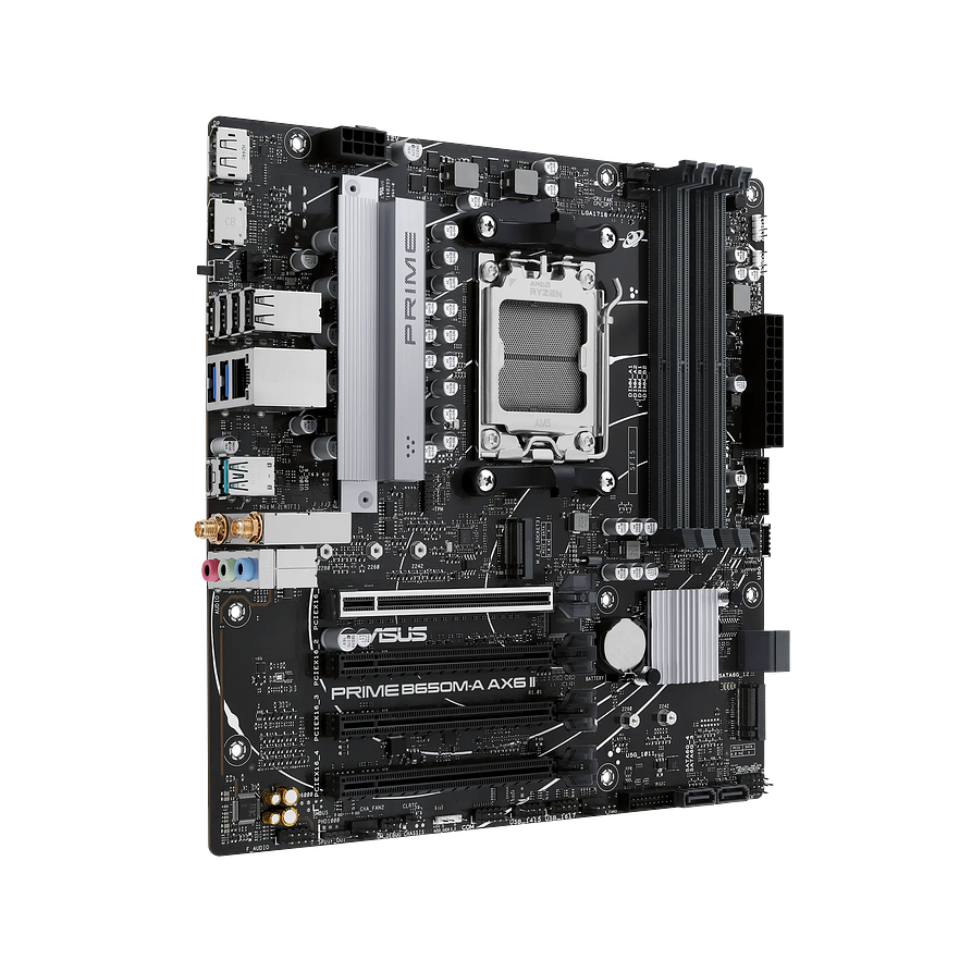 Placa Madre ASUS PRIME B650M-A AX6 II — AM5, DDR5 hasta 192 GB, M.2 PCIe 5.0, Wi-Fi 6, Micro ATX 3