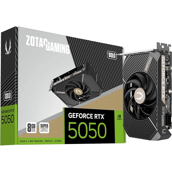 Tarjeta de Video Zotac GAMING GeForce RTX 5050 SOLO 8 GB GDDR6 — NVIDIA RTX 50 Series, PCIe 5.0, DisplayPort 2.1 1