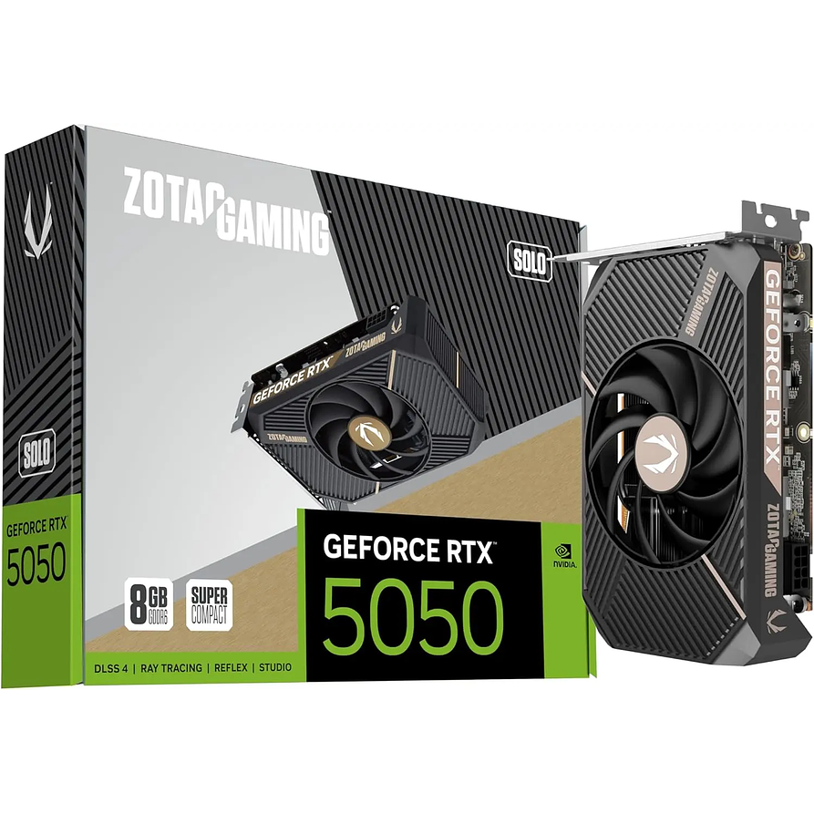 Tarjeta de Video Zotac GAMING GeForce RTX 5050 SOLO 8 GB GDDR6 — NVIDIA RTX 50 Series, PCIe 5.0, DisplayPort 2.1 1