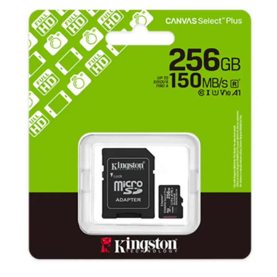 Tarjeta MicroSD Kingston Canvas Select Plus 256GB U1 V10 150MB/s con Adaptador SD 3