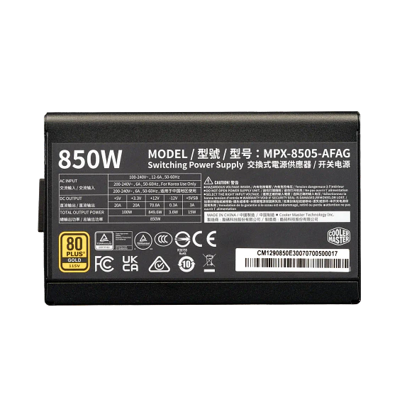 Fuente de Poder Cooler Master Elite Gold 850W Modular 80 Plus Gold ATX 3.1 PCIe 5.1 3