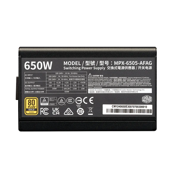 Fuente de Poder Cooler Master Elite Gold 650W Modular 80 Plus Gold ATX 3