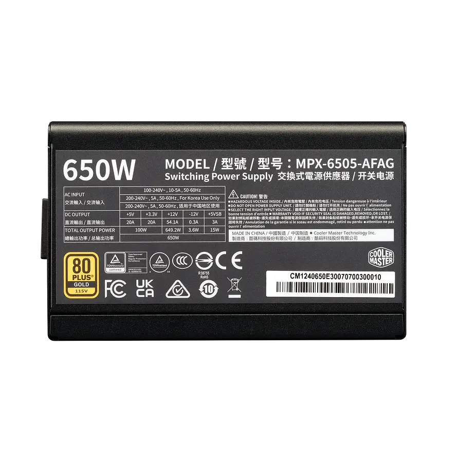 Fuente de Poder Cooler Master Elite Gold 650W Modular 80 Plus Gold ATX 3