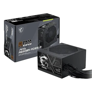 Fuente de Poder MSI MAG A650BN PCIE5 III 650W 80 Plus Bronze ATX