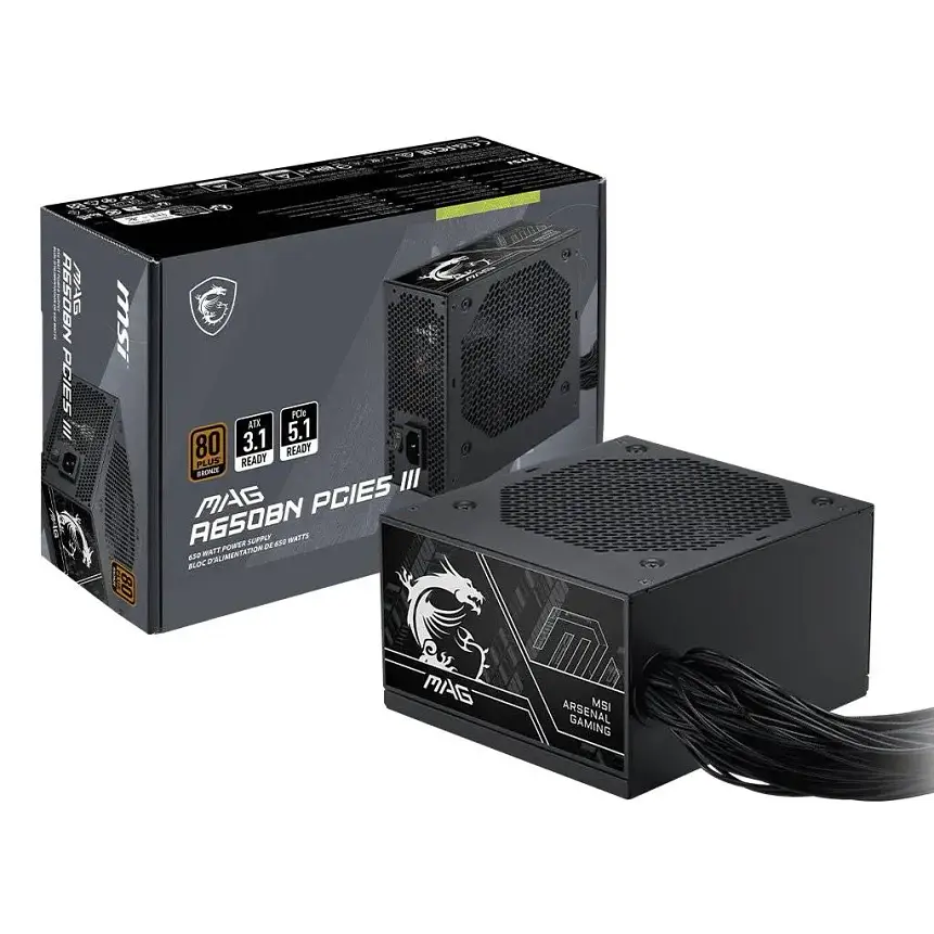 Fuente de Poder MSI MAG A650BN PCIE5 III 650W 80 Plus Bronze ATX 1
