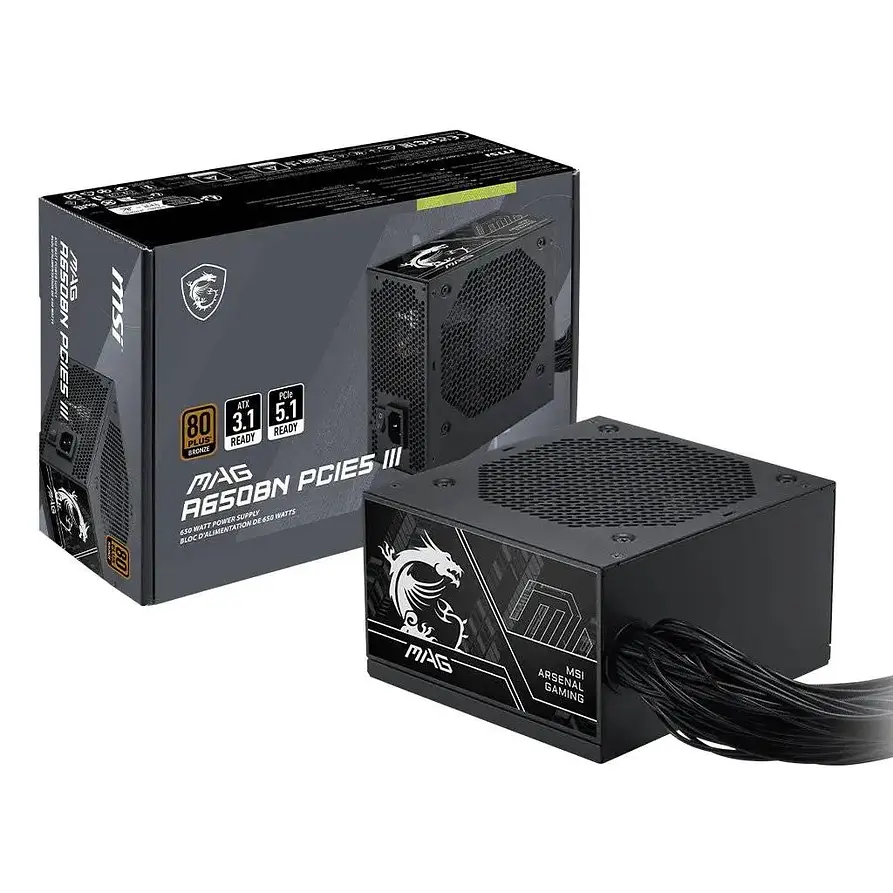Fuente de Poder MSI MAG A650BN PCIE5 III 650W 80 Plus Bronze ATX 1