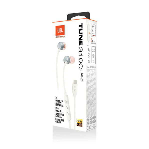 Audífonos JBL Tune 310C USB-C Blanco con Pure Bass y Micrófono 3