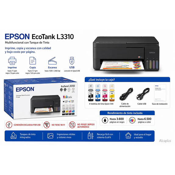 Impresora Multifuncional Epson EcoTank L3310 Color USB 2