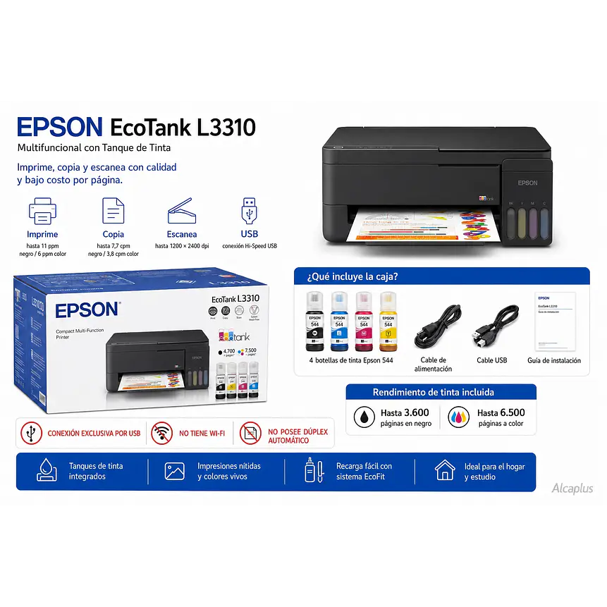 Impresora Multifuncional Epson EcoTank L3310 Color USB 2