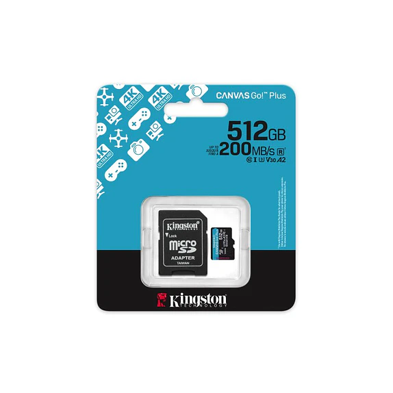 Memoria MicroSD Kingston Canvas Go! Plus 512GB UHS-I U3 V30 A2 con Adaptador SD 4