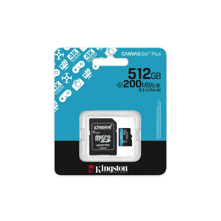 Memoria MicroSD Kingston Canvas Go! Plus 512GB UHS-I U3 V30 A2 con Adaptador SD 4