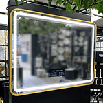 ESPEJO RECTANGULAR CON MARCO DORADO LUZ LED Y BLUETOOTH