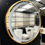 ESPEJO REDONDO MARCO DORADO LUZ LED Y BLUETOOTH