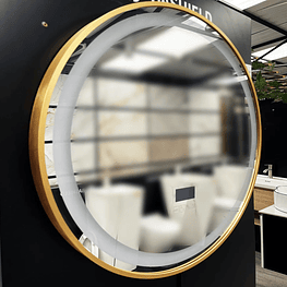 ESPEJO REDONDO MARCO DORADO LUZ LED Y BLUETOOTH