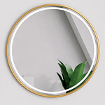 ESPEJO REDONDO MARCO DORADO LUZ LED Y BLUETOOTH