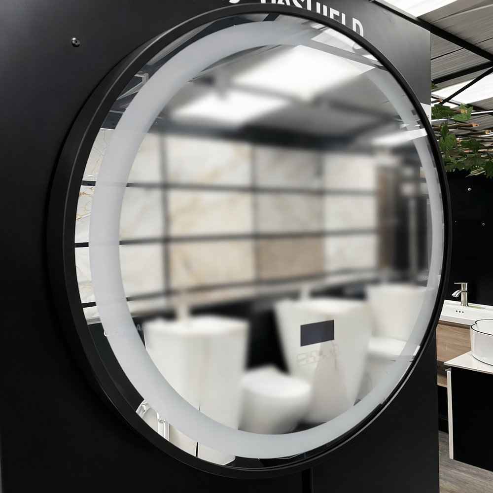 ESPEJO REDONDO MARCO NEGRO LUZ LED Y BLUETOOTH