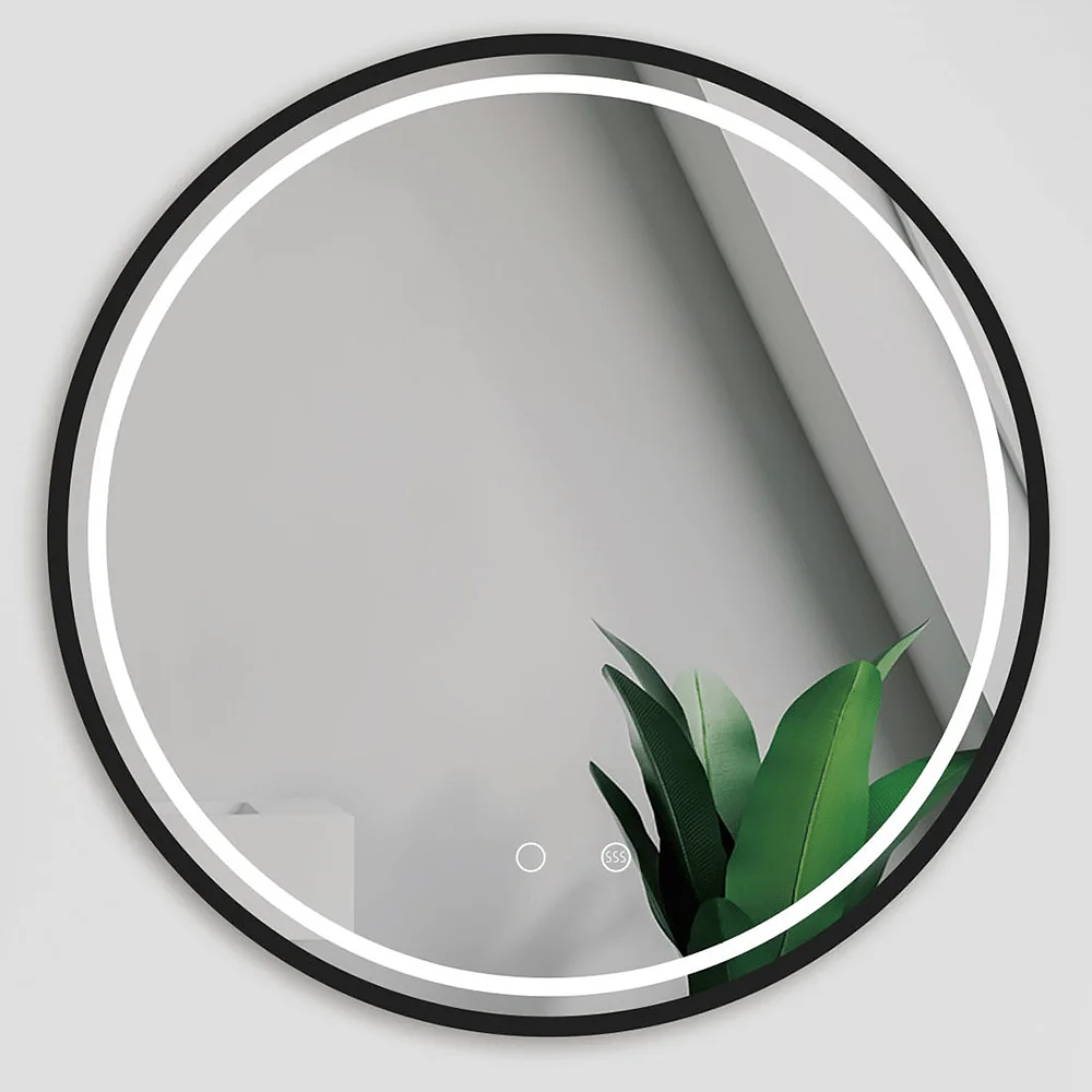 ESPEJO REDONDO MARCO NEGRO LUZ LED Y BLUETOOTH