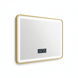 ESPEJO RECTANGULAR CON MARCO DORADO LUZ LED Y BLUETOOTH