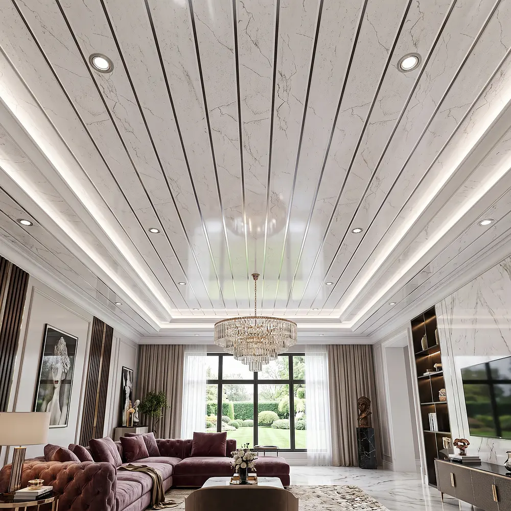 Cielo PVC Ranurado Mármol Blanco Brillante (250mm x 5950mm x 7mm)