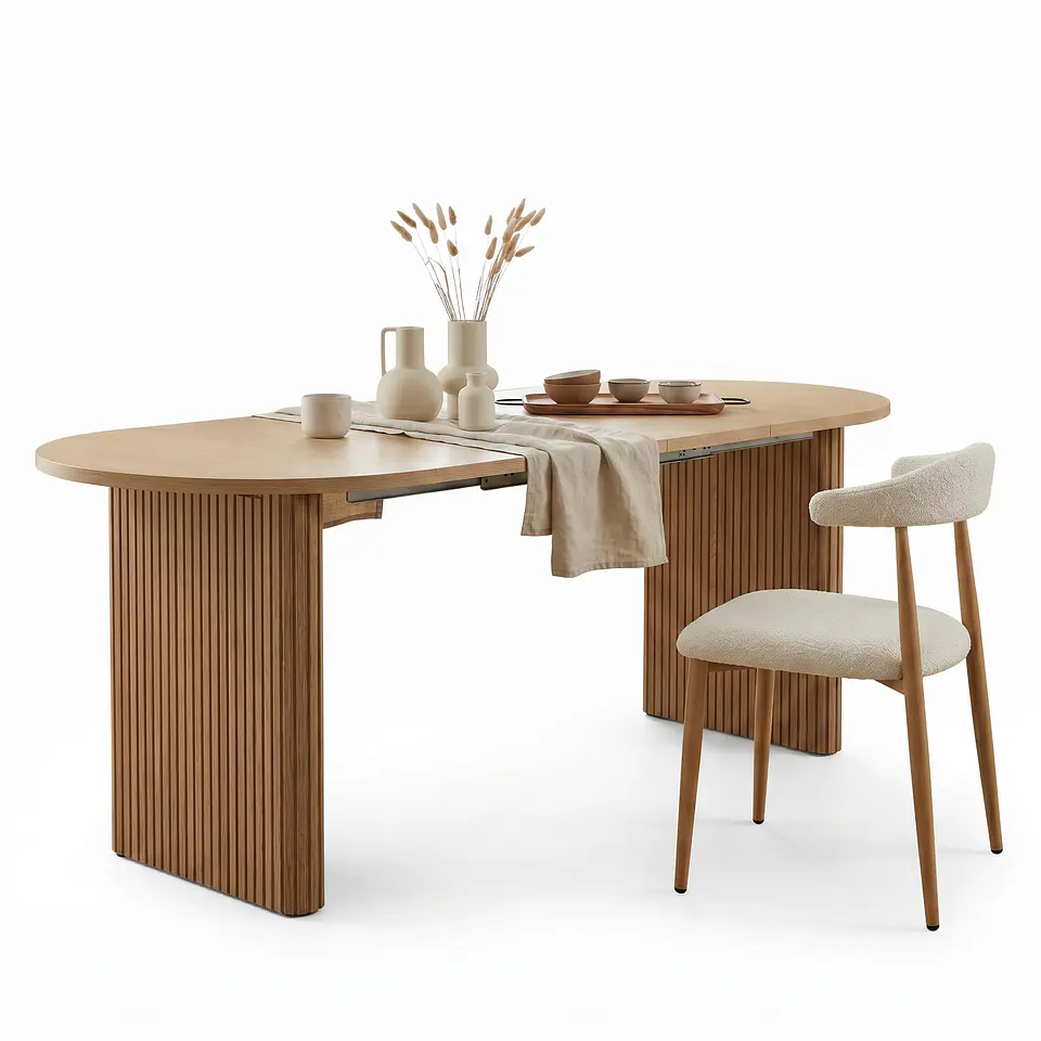 Juego de Comedor Moderno: Mesa Extensible y Sillas Nórdicas de Tela 1