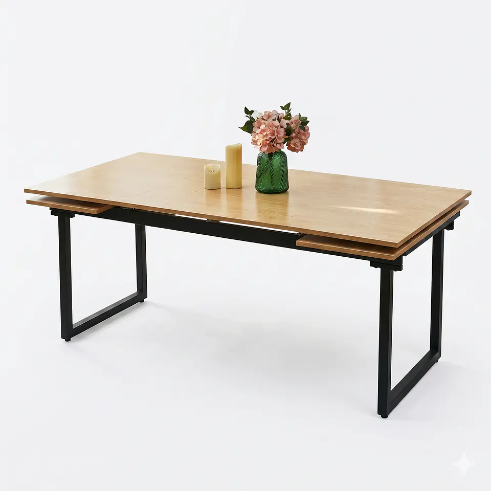 Mesa de Comedor con Doble Extensión (180 - 260 cm) en Melamina y Metal | Modelo 80426A 2