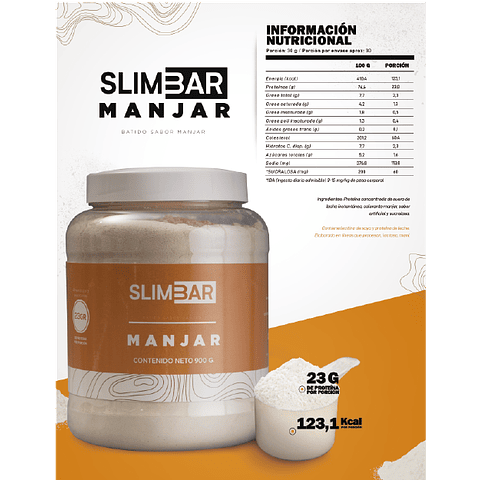 Batido Slimbar Whey Protein - Manjar 900gr.