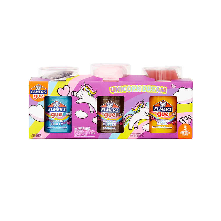 Kit 3 Slimes Elmers con decoraciones. Unicorn dream kit Elmer’s 1