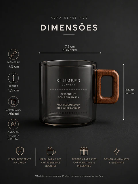     Aura Glass™ | Caneca de Vidro Fumê 250 ml com Cabo em Madeira