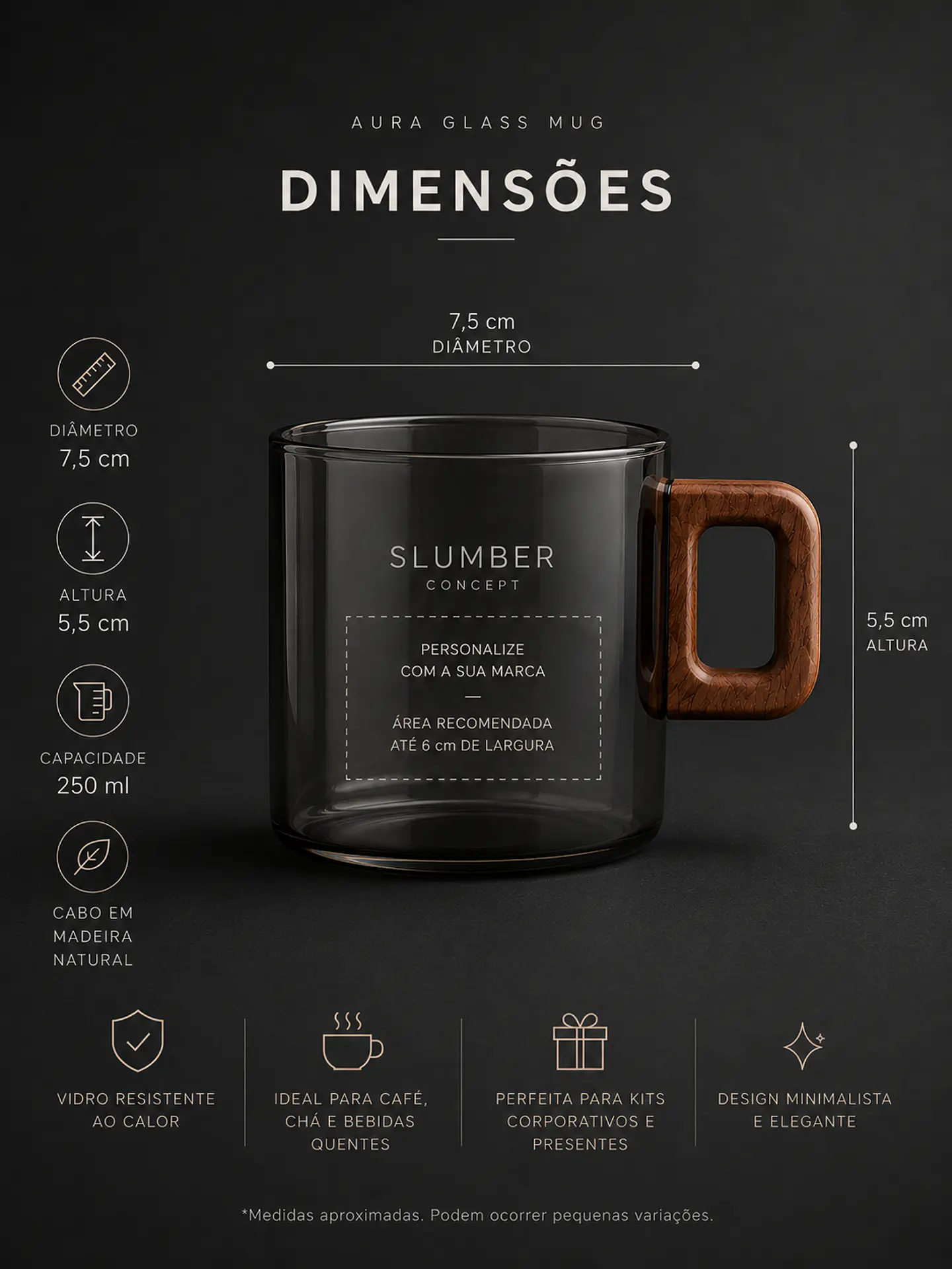     Aura Glass™ | Caneca de Vidro Fumê 250 ml com Cabo em Madeira 2