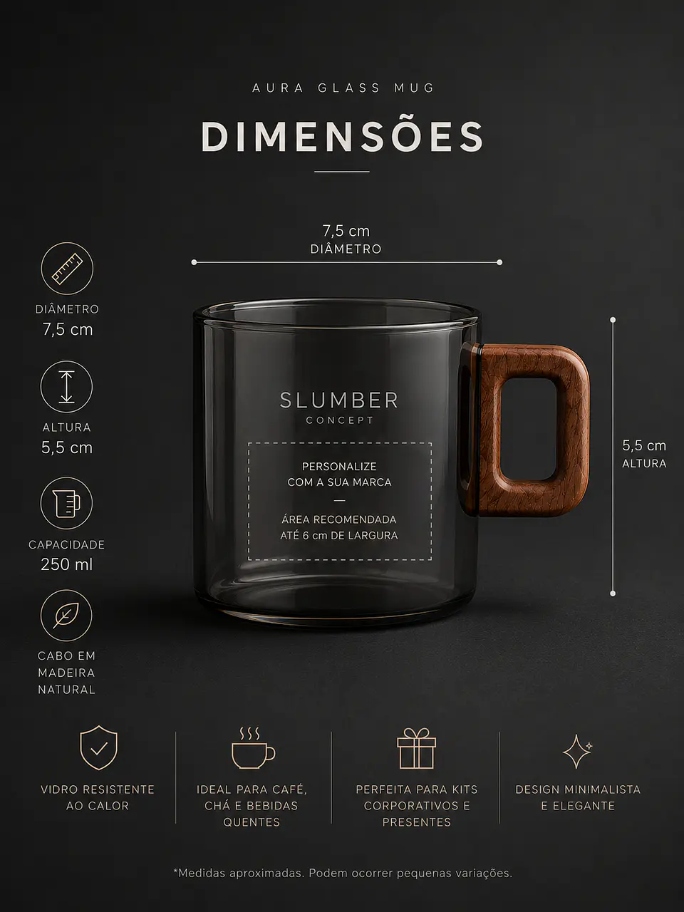     Aura Glass™ | Caneca de Vidro Fumê 250 ml com Cabo em Madeira 2