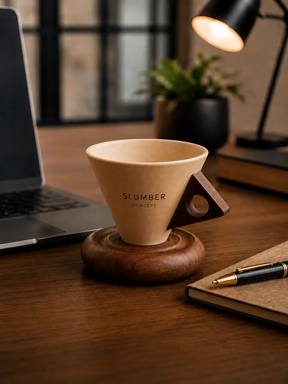 Aura Brew™ | Caneca Cone 250 ml com Base em Madeira 1