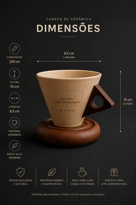 Aura Brew™ | Caneca Cone 250 ml com Base em Madeira
