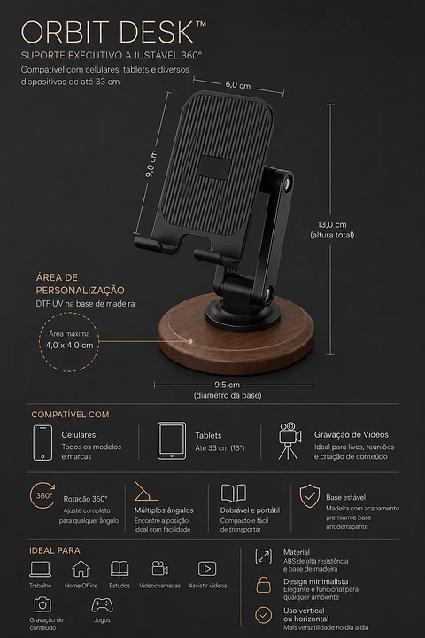 Orbit Desk™ | Suporte Executivo Ajustável 360° para Celular e Tablet
