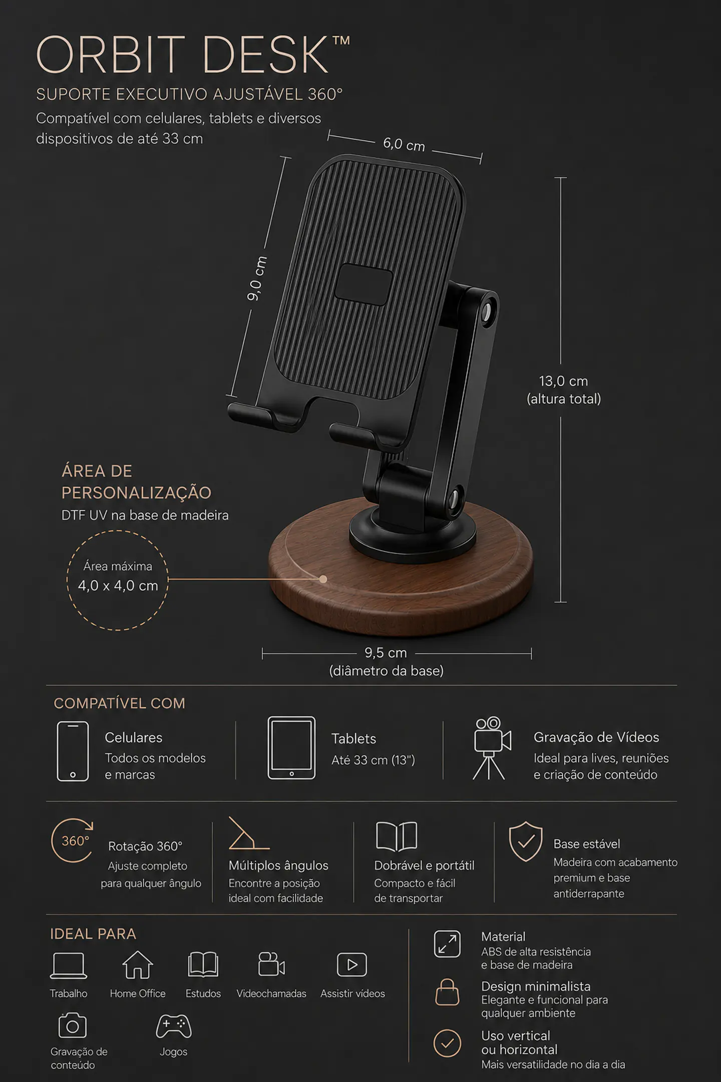 Orbit Desk™ | Suporte Executivo Ajustável 360° para Celular e Tablet 2