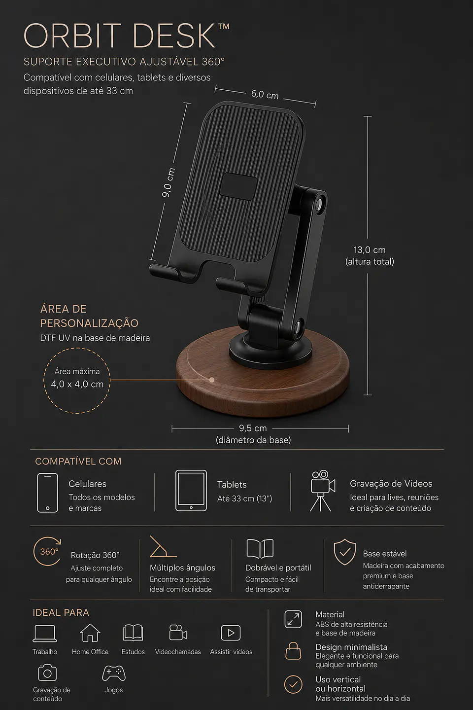 Orbit Desk™ | Suporte Executivo Ajustável 360° para Celular e Tablet 2