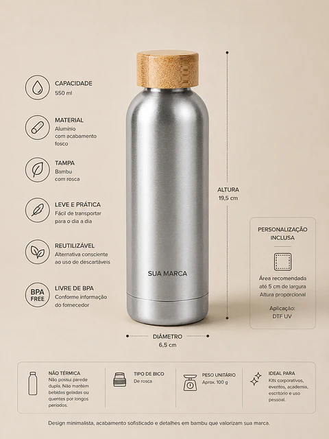 Bamboo Hydrate Bottle | Garrafa de Alumínio 550 ml Personalizada