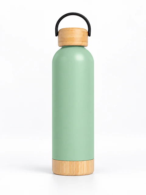 Garrafa Térmica 500 ml com Detalhes em Bambu