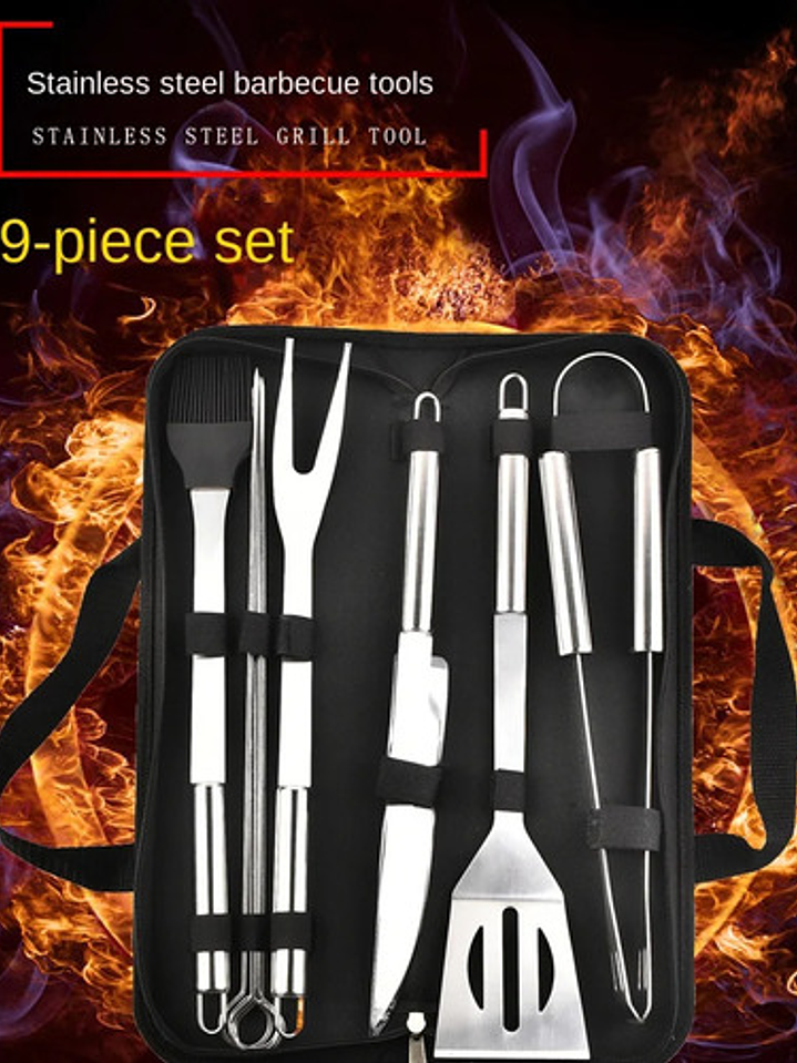 Kit De Herramientas Utensilios Para Asados 9 Piezas Parrilla 2