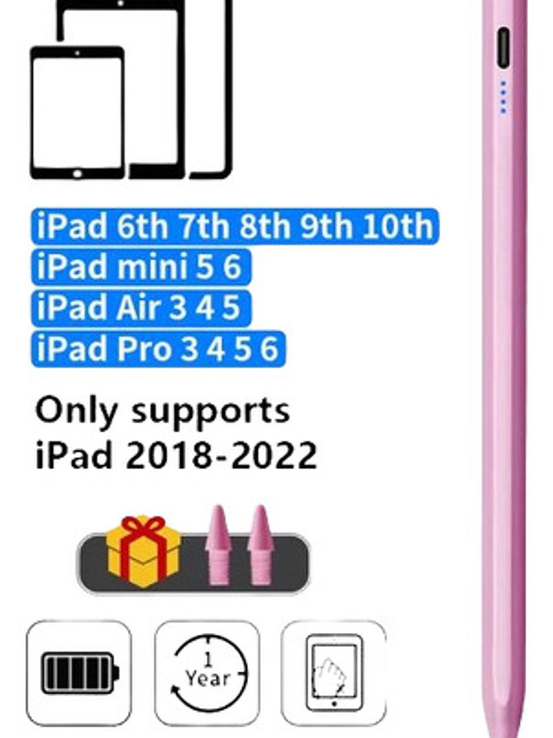 Lápiz Táctil Para Apple 2018 A 2022 Rosado Active Stylus Pen 1