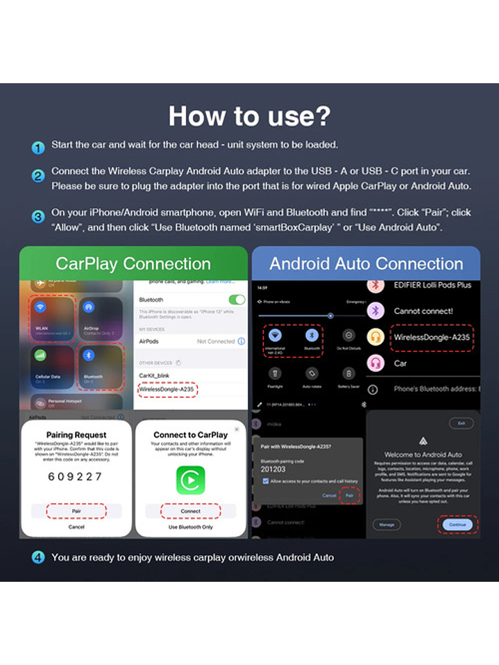 Adaptador Inalámbrico Car Play - Android Auto (sin Cable) 4
