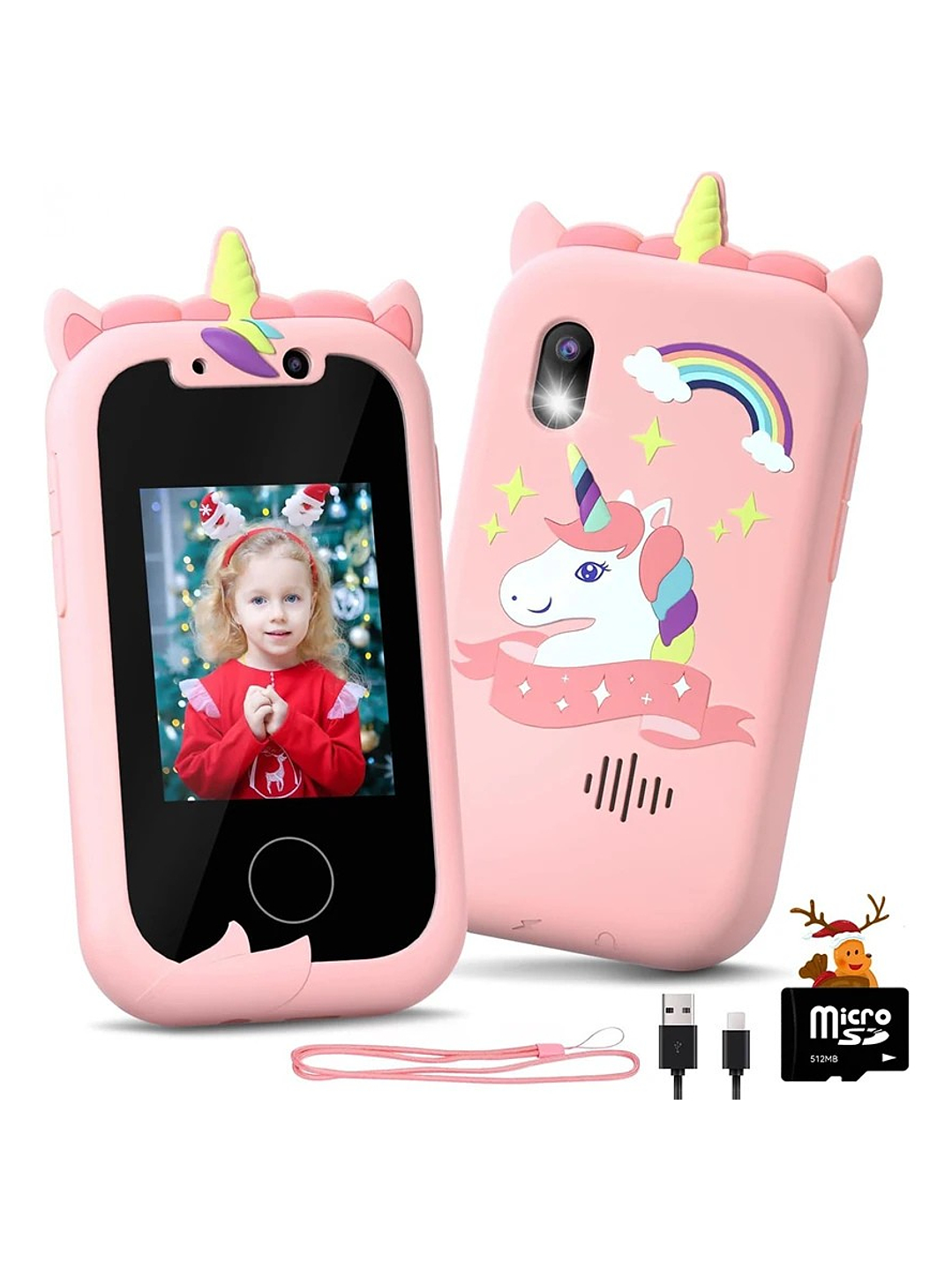 Teléfono Celular Juguete Para Niños Juegos Camara Tactil Rosado 1