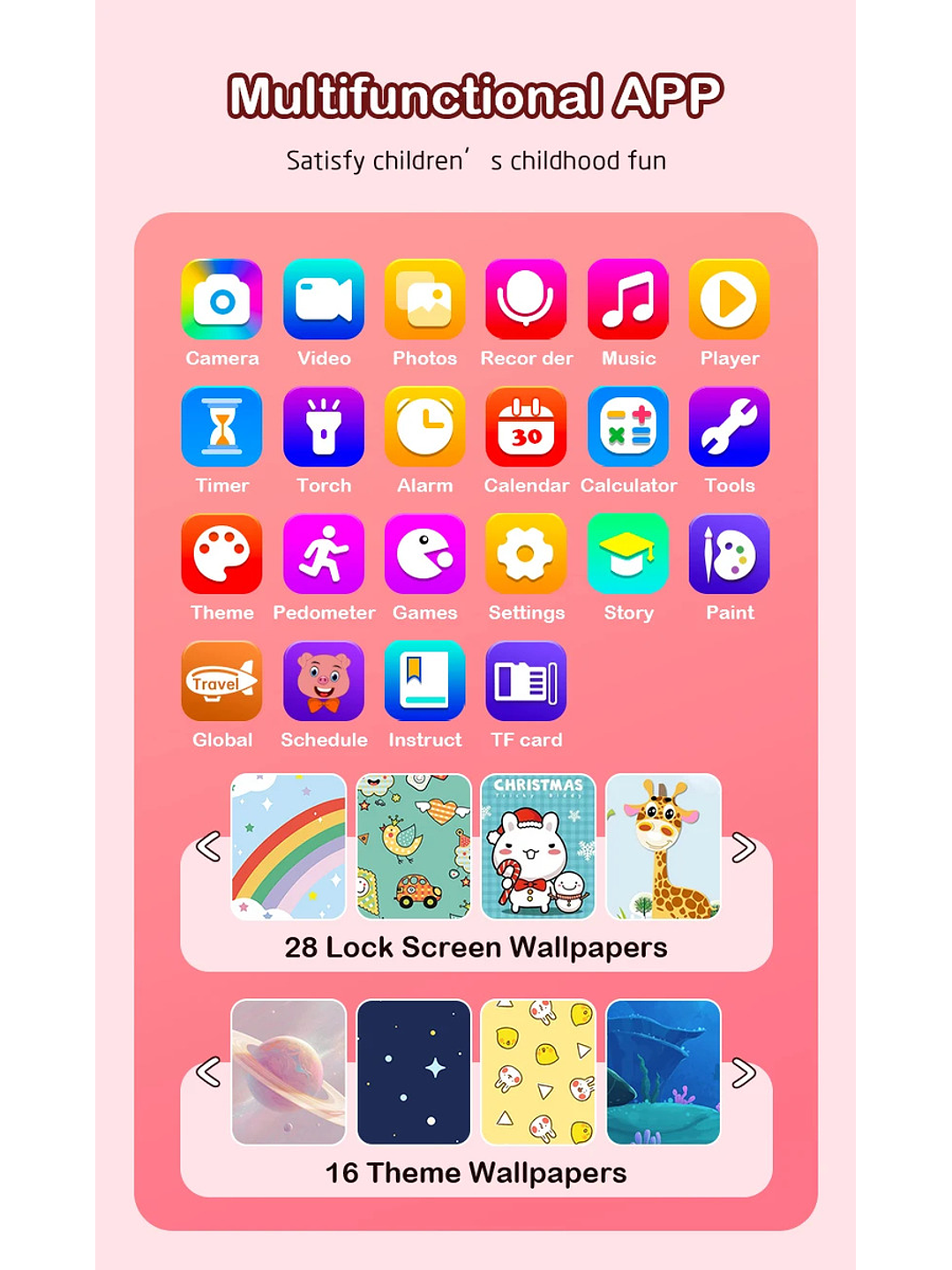 Teléfono Celular Juguete Para Niños Juegos Camara Tactil Rosado 8