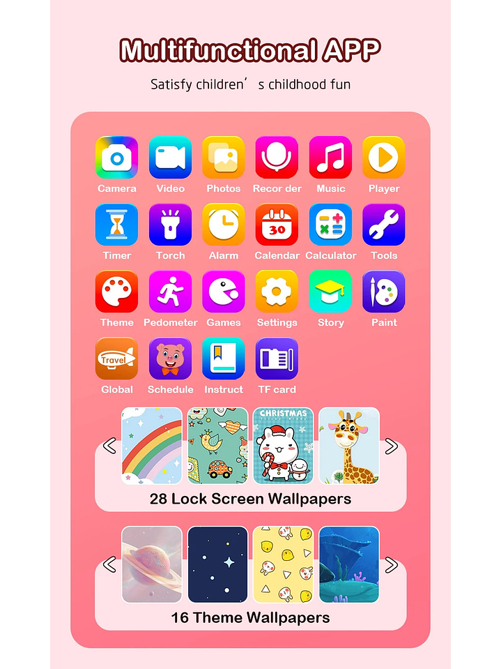 Teléfono Celular Juguete Para Niños Juegos Camara Tactil Rosado 8