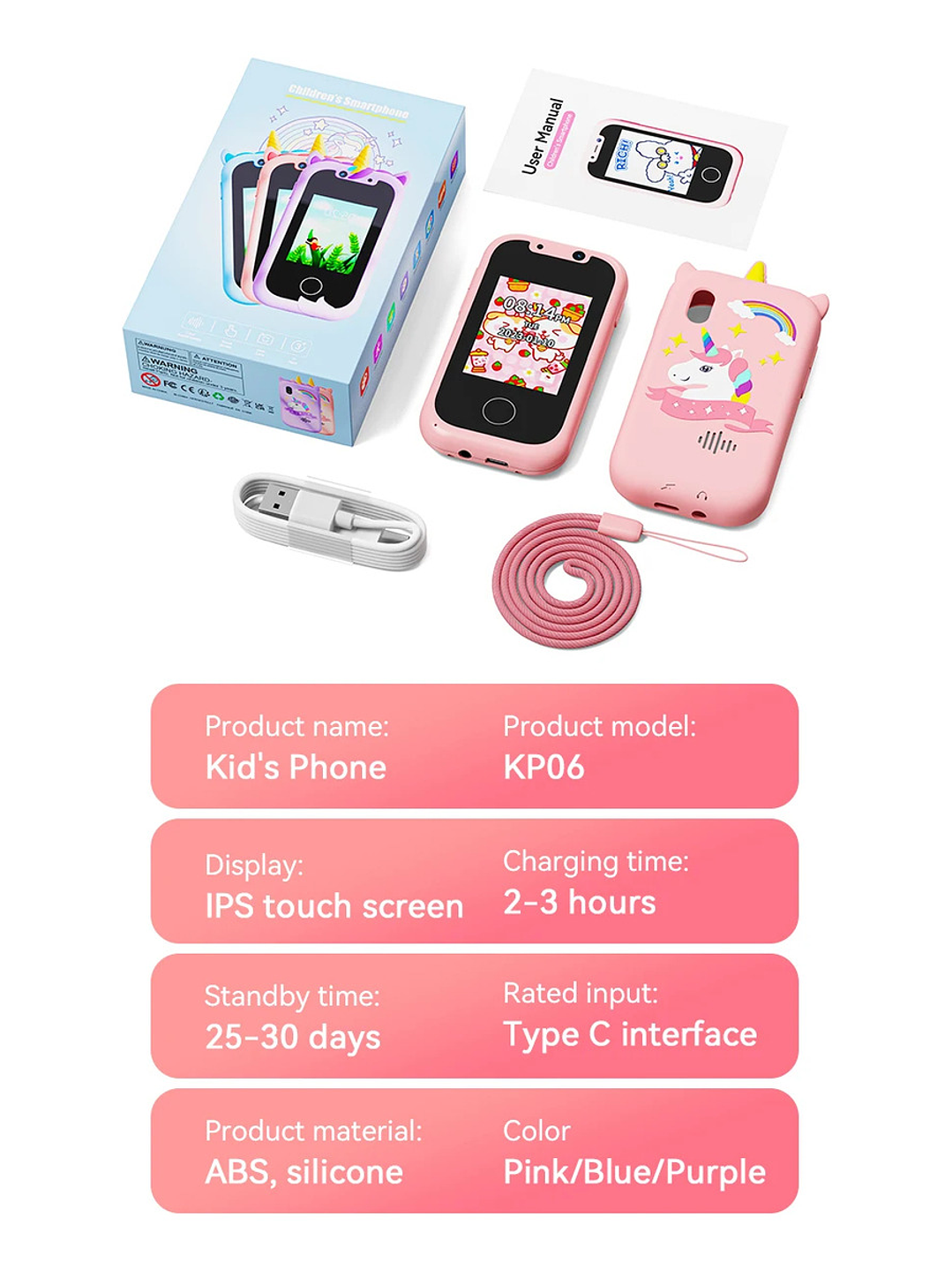 Teléfono Celular Juguete Para Niños Juegos Camara Tactil Rosado 2