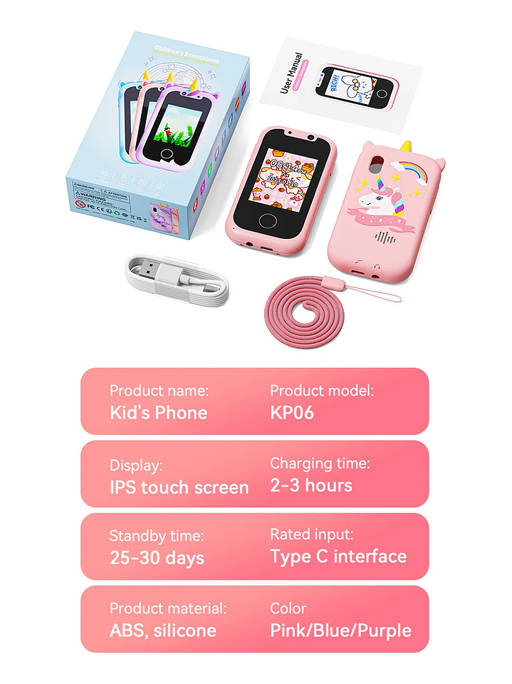 Teléfono Celular Juguete Para Niños Juegos Camara Tactil Rosado 2