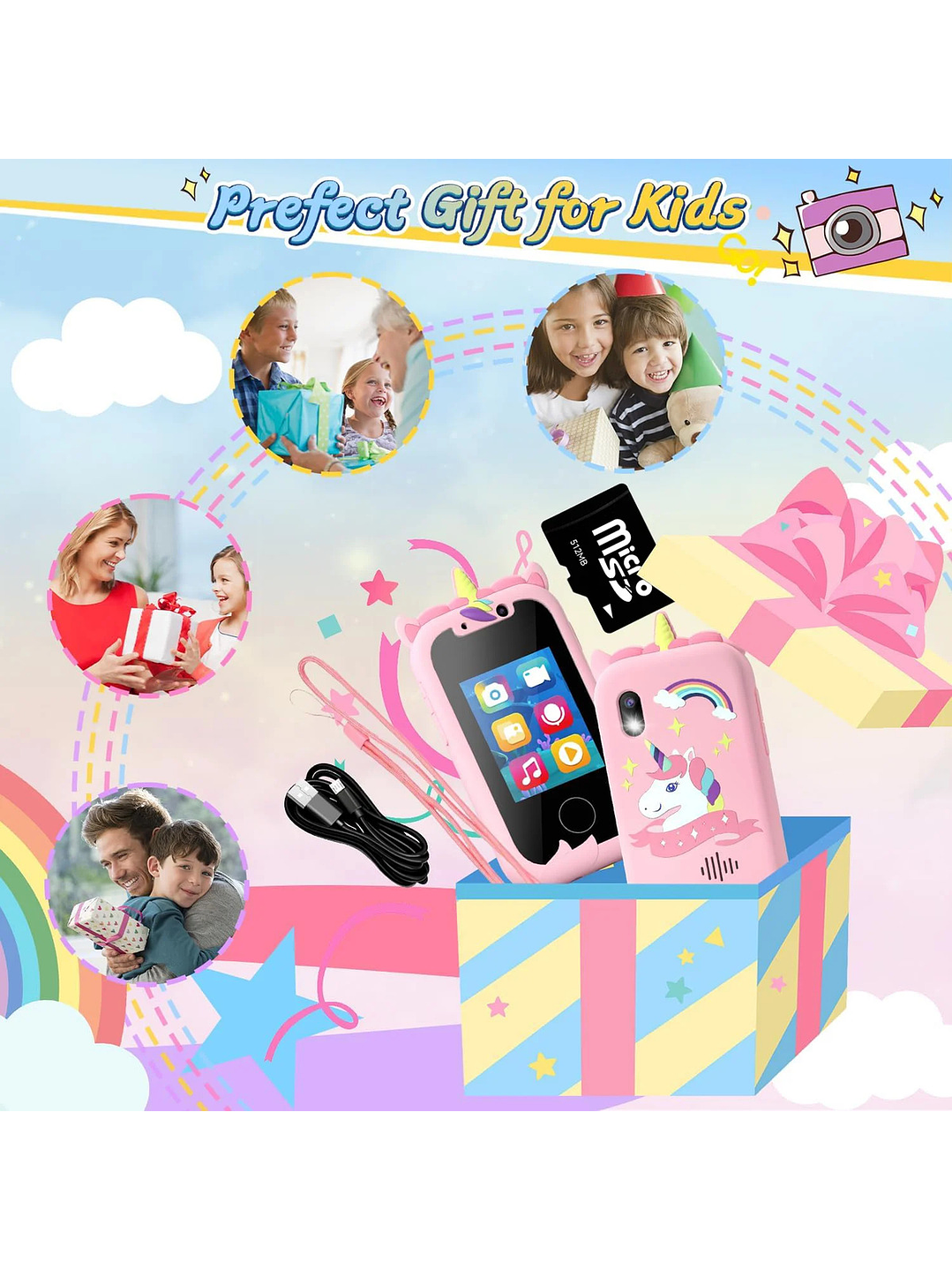 Teléfono Celular Juguete Para Niños Juegos Camara Tactil Rosado 9