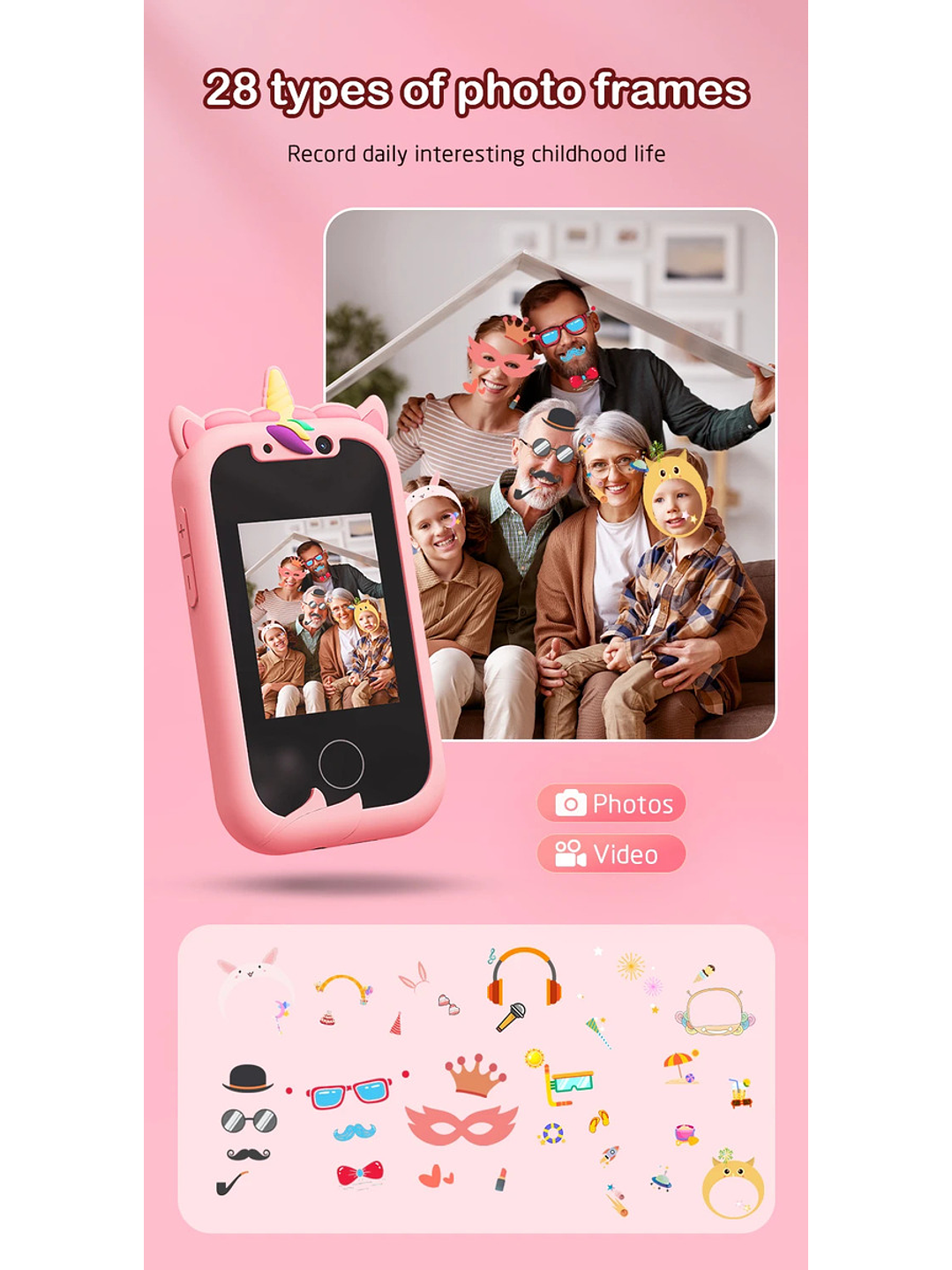 Teléfono Celular Juguete Para Niños Juegos Camara Tactil Rosado 4