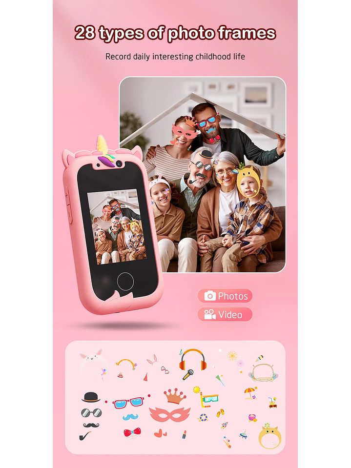 Teléfono Celular Juguete Para Niños Juegos Camara Tactil Rosado 4