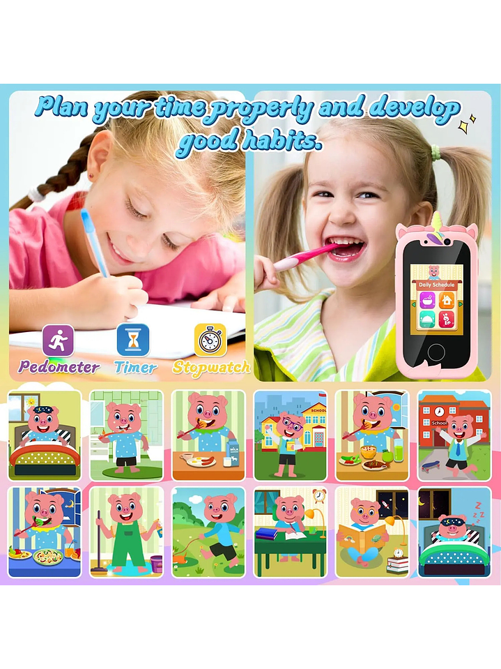 Teléfono Celular Juguete Para Niños Juegos Camara Tactil Rosado 10